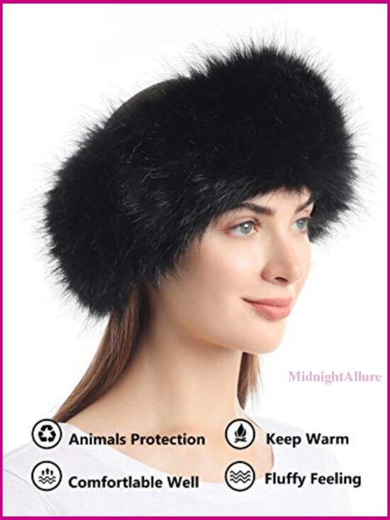 Faux Fur Headband Earwarmer Winter Elastic One Size Fleece Lined main image 4